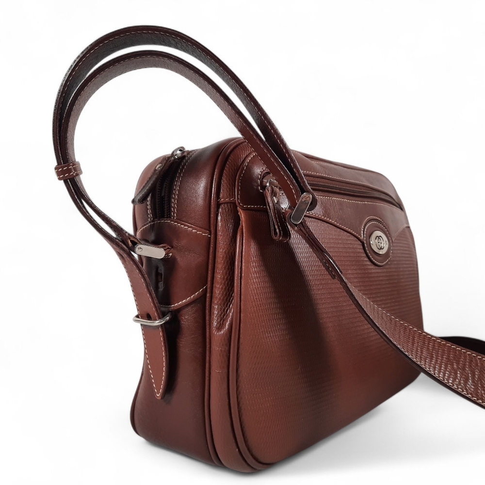 Large 80s GUCCI Leather Camera Bag Crossbody Vintage Double G 1980s GG Boho - Picture 15 of 16